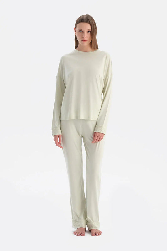 Kayik Yaka Penye Modal Tişört Pantolon Takim