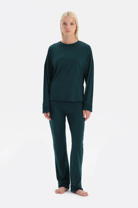 Kayik Yaka Penye Modal Tişört Pantolon Takim