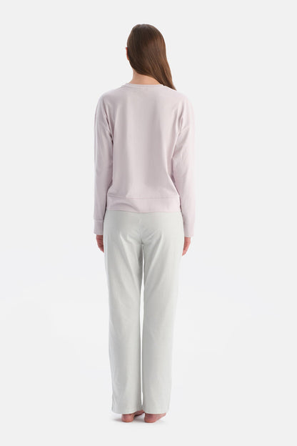Baskili Uzun Kollu Tişört Pantolon Takim