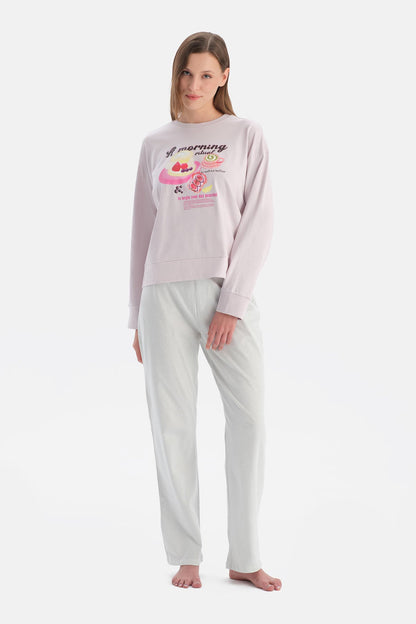 Baskili Uzun Kollu Tişört Pantolon Takim