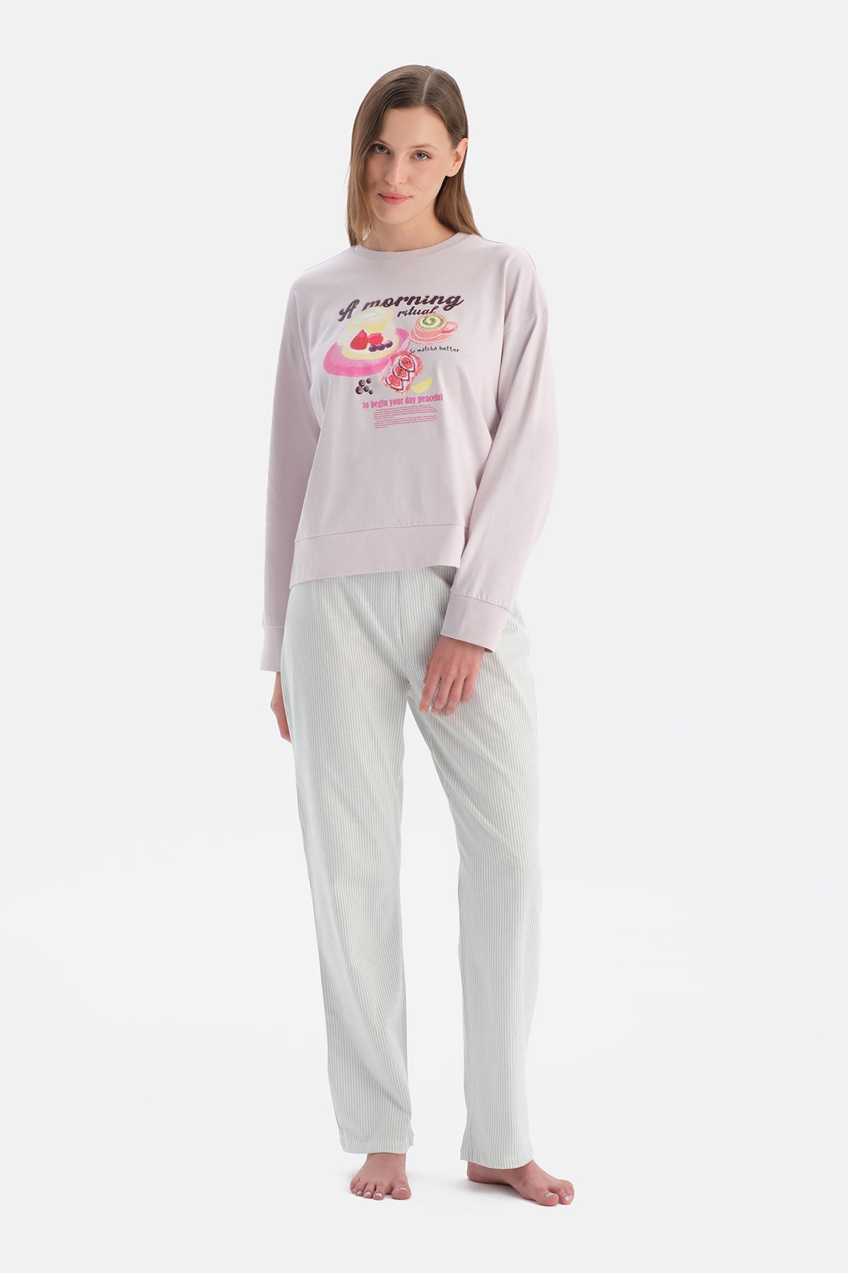 Baskili Uzun Kollu Tişört Pantolon Takim