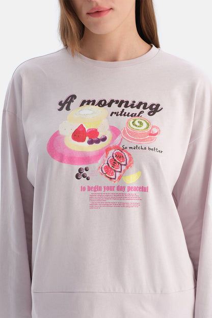 Baskili Uzun Kollu Tişört Pantolon Takim