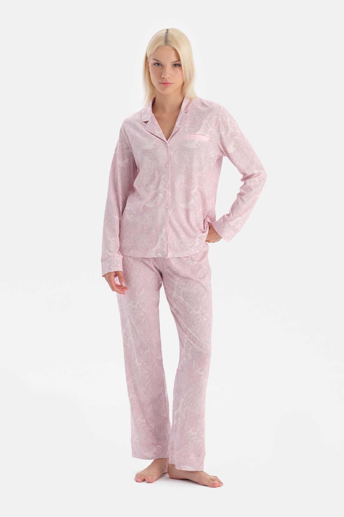 Şal Desenli Gömlek Pantolon Takim