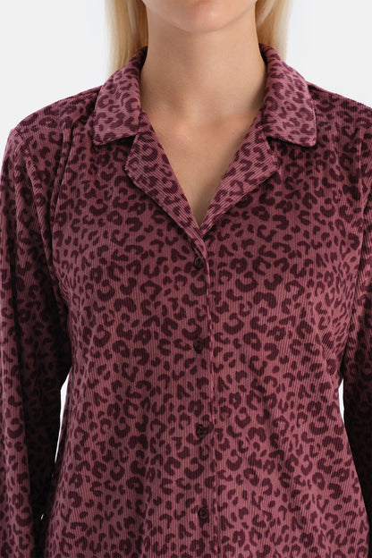 Leoparli Kadife Gömlek Pantolon Takim