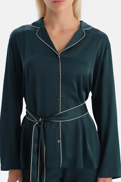 Biye Detayli Saten Bağlamali Gömlek