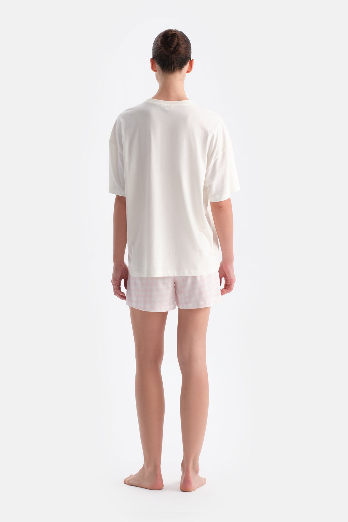 Baskili Kisa Kollu Tişört Şort Takim