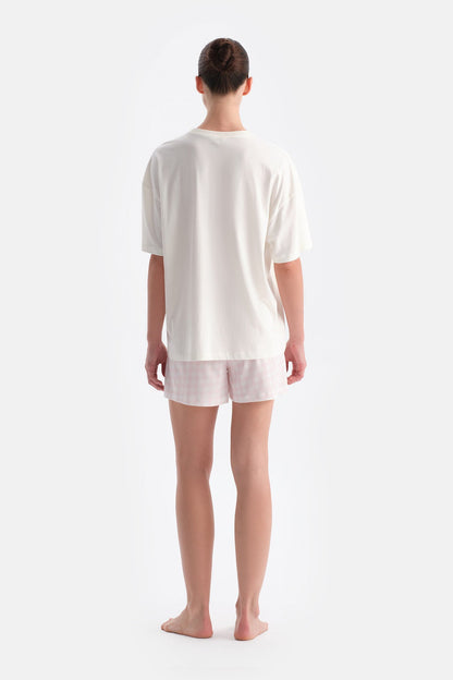 Baskili Kisa Kollu Tişört Şort Takim