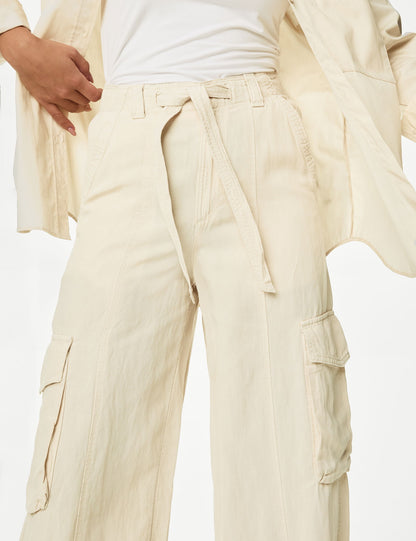 Wide Leg Keten Kargo Pantolon