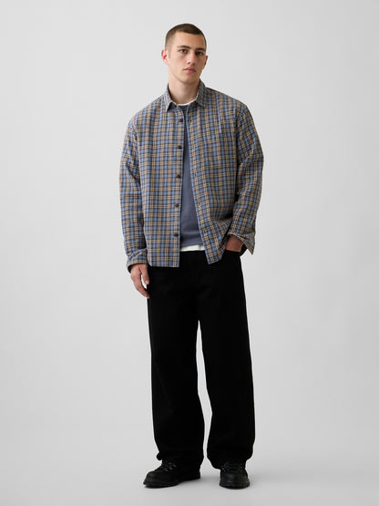 Mavi Twill Relaxed Kareli Gömlek