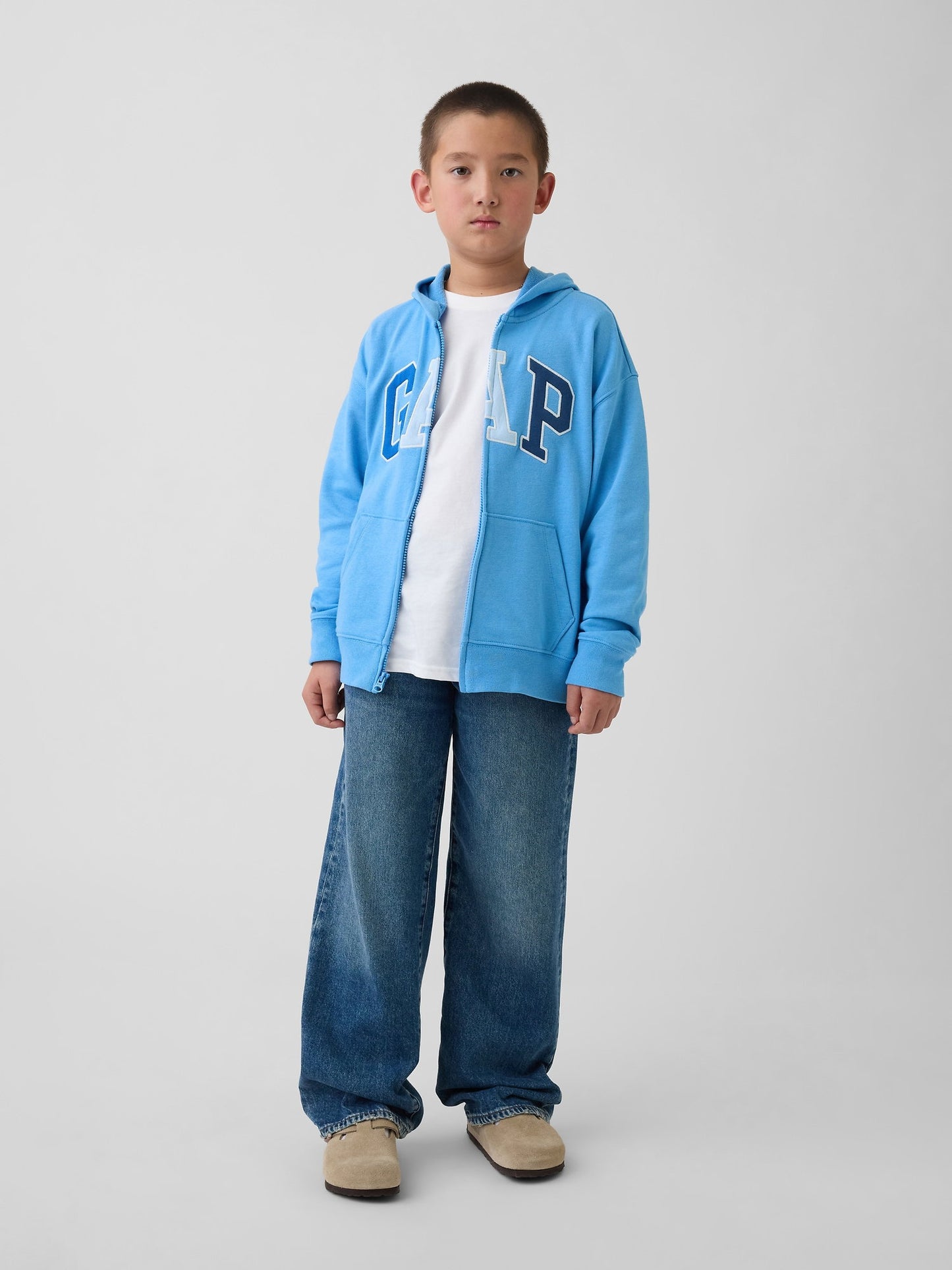 Açık Mavi Gap Logo Fransız Havlu Kumaş Fermuarlı Sweatshirt
