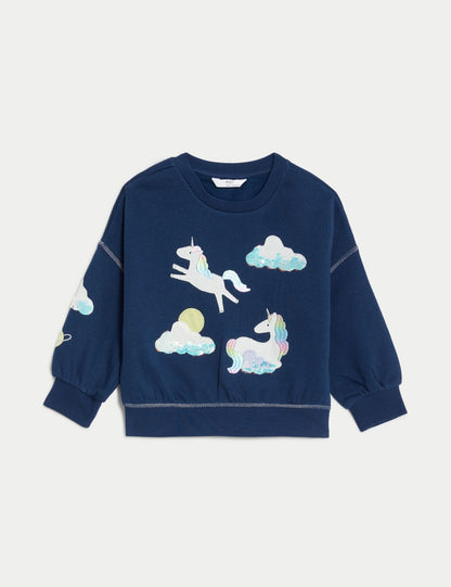 Unicorn Desenli Yuvarlak Yaka Sweatshirt (2-7 Yaş)