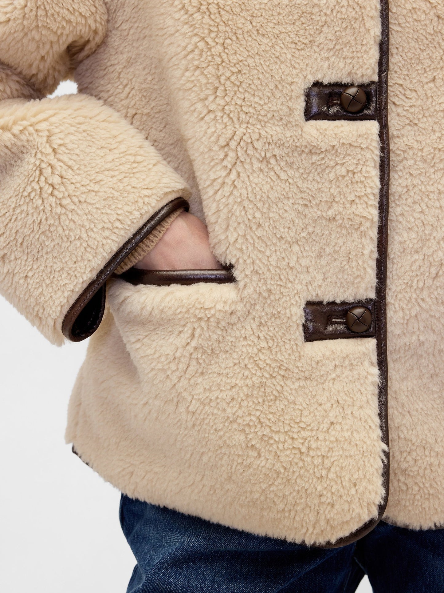 Bej Recycled Sherpa & Vegan Deri Trim Mont