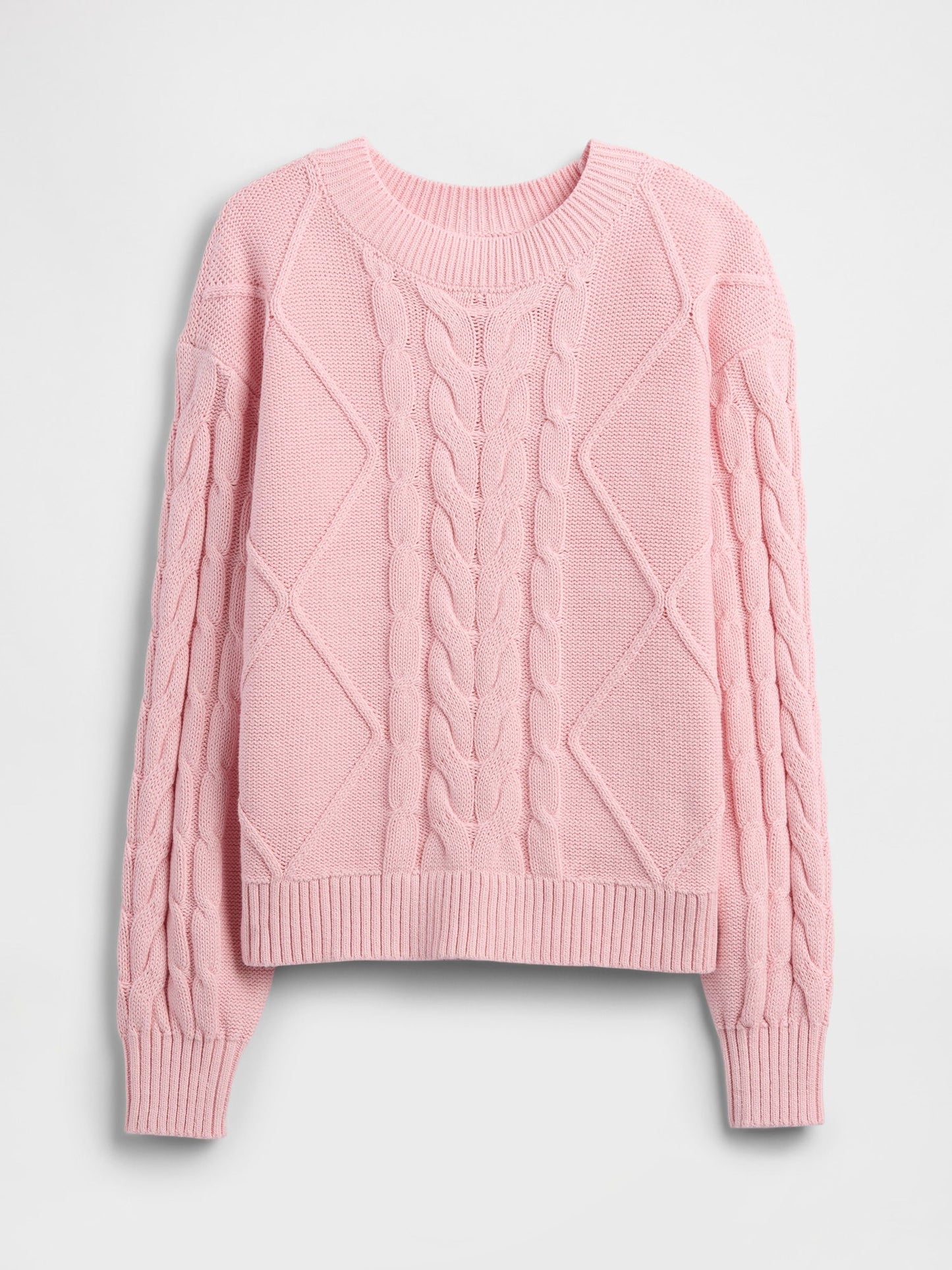 Açık Pembe Kids Relaxed Cable Örgü Kazak
