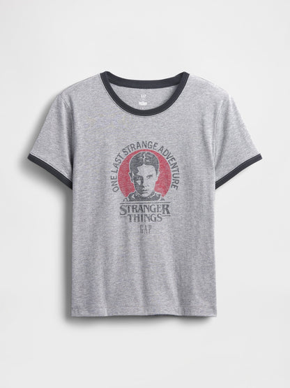 Gri Stranger Things Organik Pamuk Vintagesoft Crop T-shirt