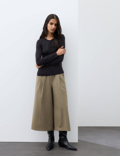 Yüksek Bel Wide Leg Culotte Pantolon