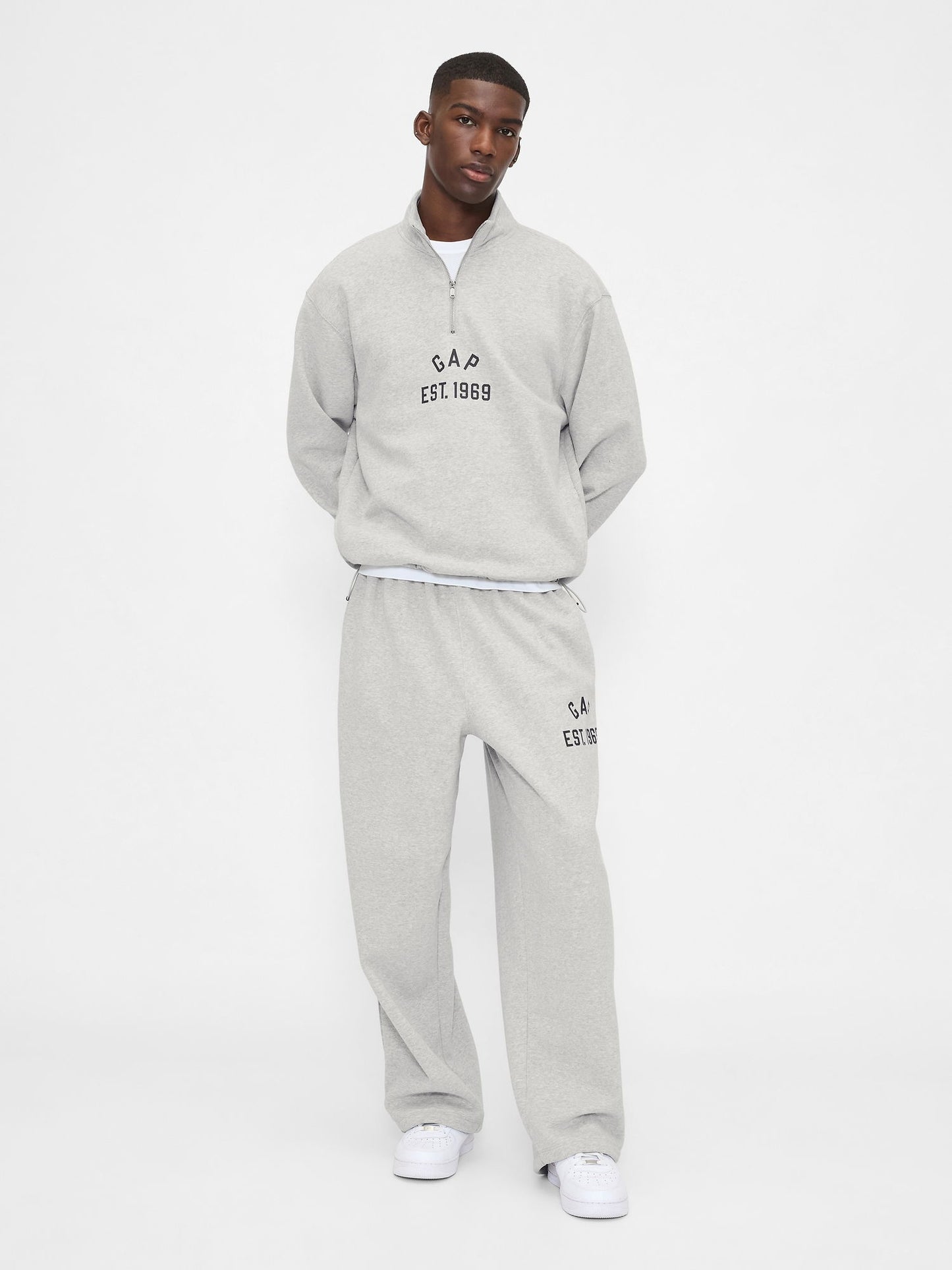 Gri Vintagesoft Oversized Gap Logo Yarım Fermuarlı Sweatshirt