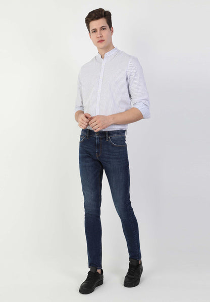 Slim Fit Düşük Bel Dar Paça Erkek Indigo Jean Pantolon
