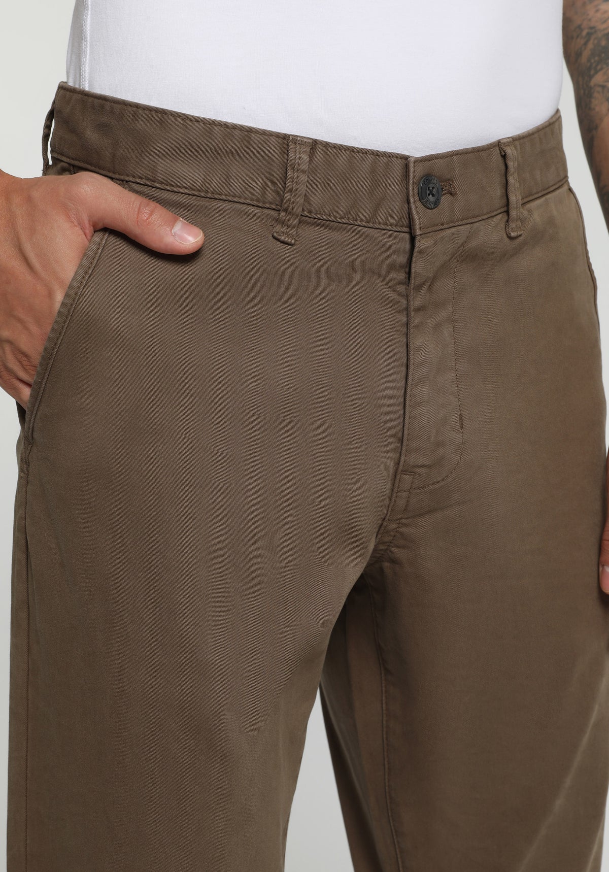 Slim Fit Orta Bel Düz Paça Erkek Kahverengi Pantolon