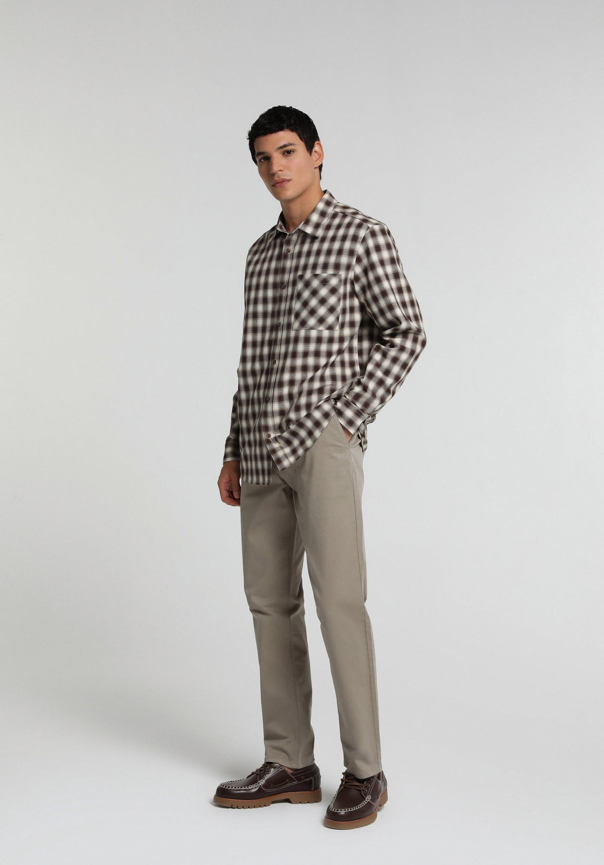 Regular Fit Orta Bel Düz Paça Erkek Bej Pantolon