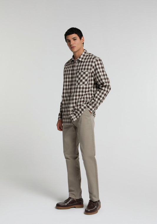 Regular Fit Orta Bel Düz Paça Erkek Bej Pantolon