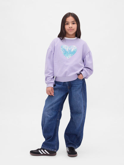 Mor Relaxed Flippy-sequin Grafikli Sweatshirt