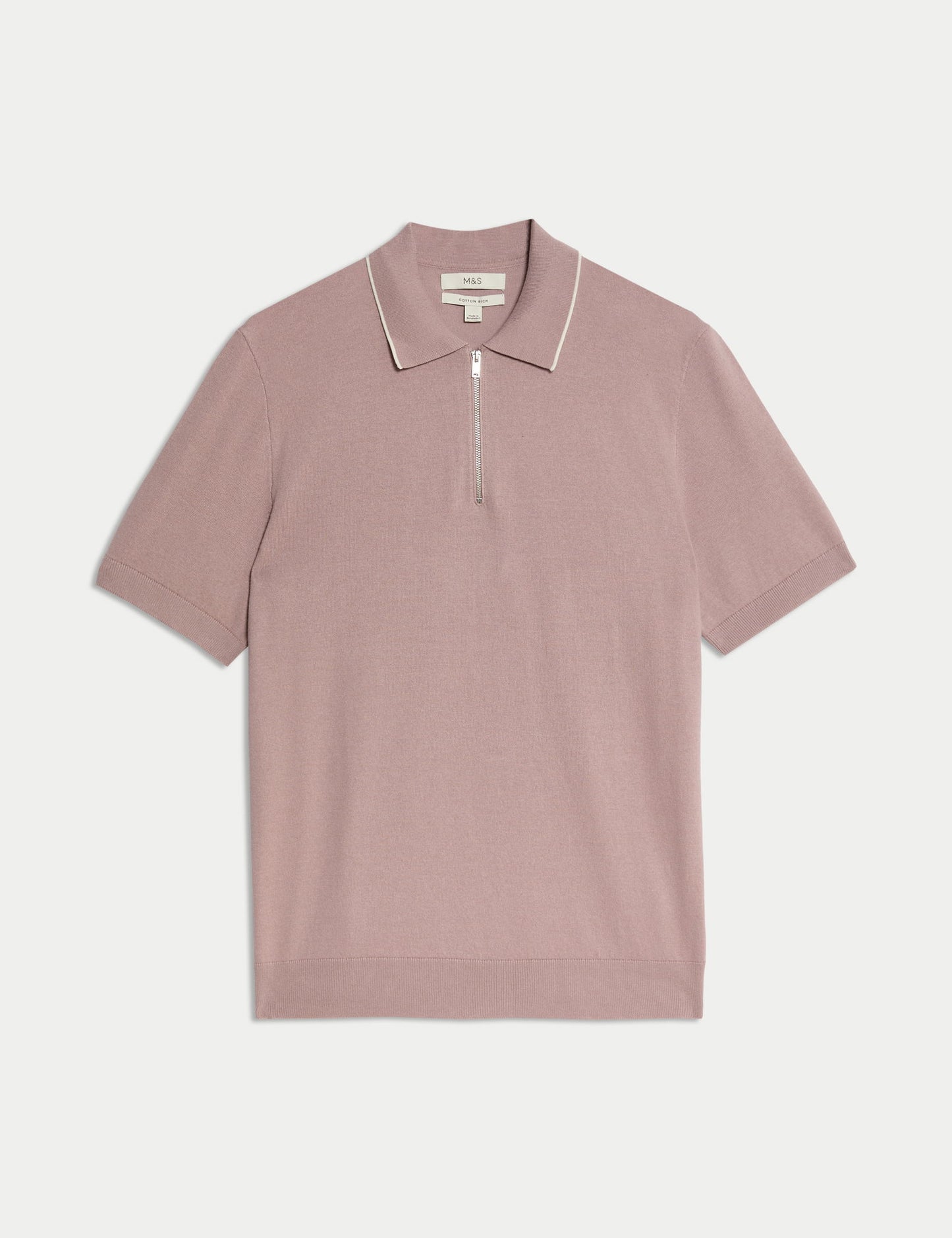 Pamuk Karışımlı Yarım Fermuarlı Örgü Polo Yaka Tshirt