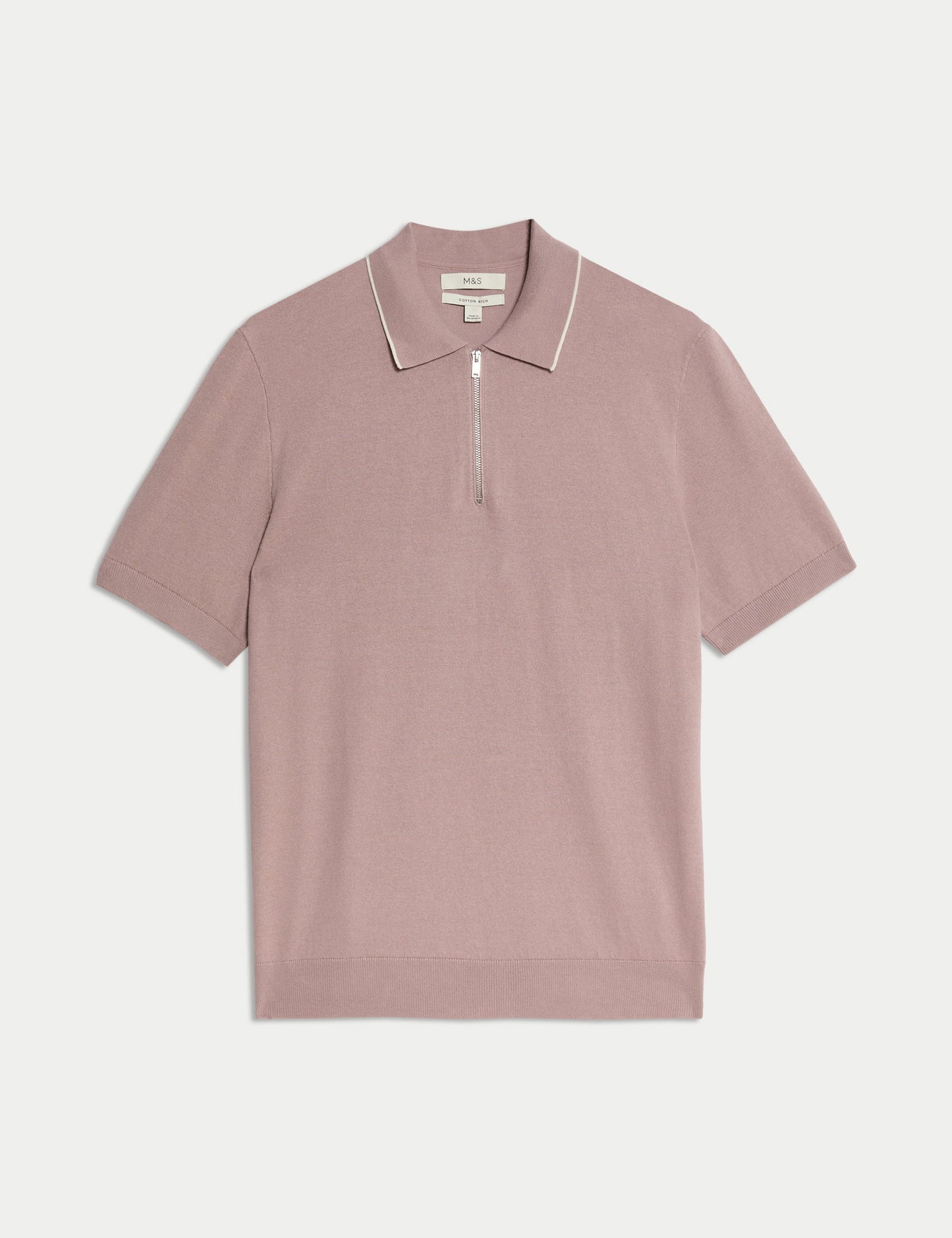 Pamuk Karışımlı Yarım Fermuarlı Örgü Polo Yaka Tshirt