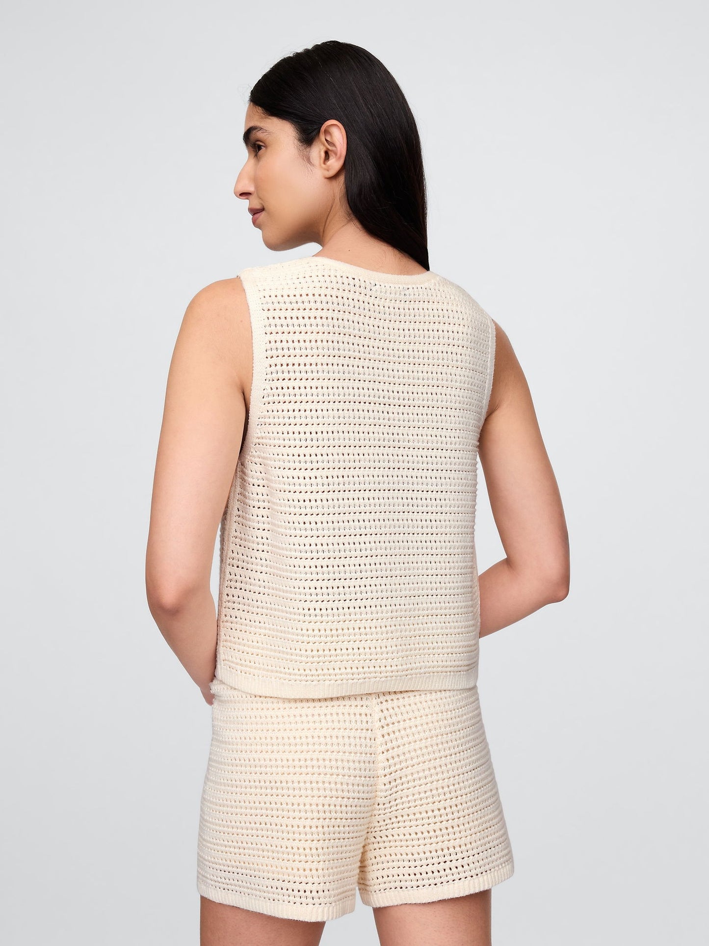 Beyaz 100% Pamuk Crochet Yelek