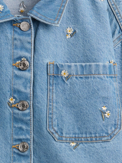 Açık Mavi Relaxed Işlemeli Denim Ceket