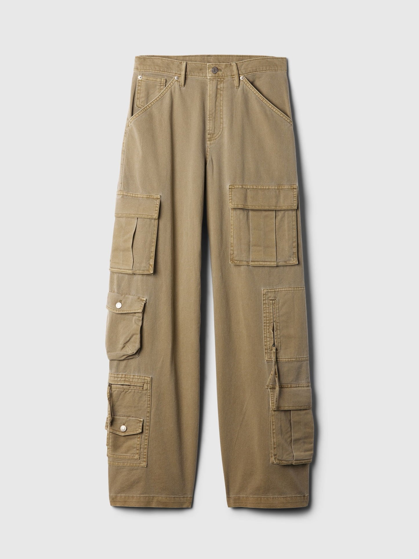 Bej Mid Rise Relaxed Kargo Pantolon