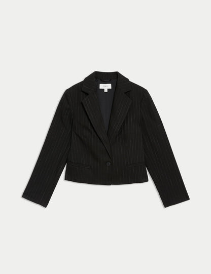 Çizgili Crop Blazer Ceket