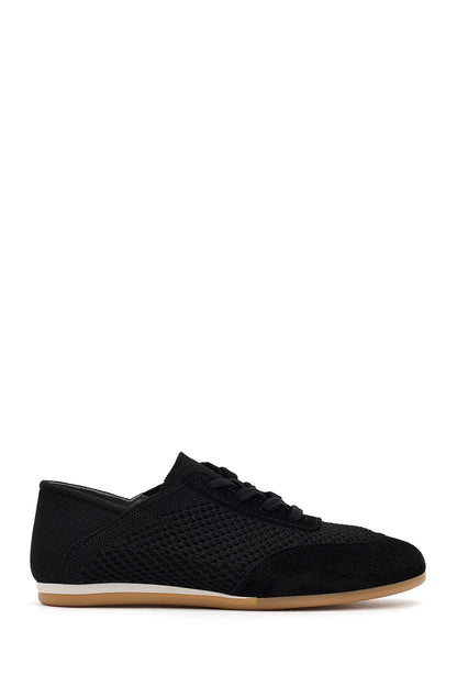 Kadın Siyah Bağcıklı Deri Sneaker