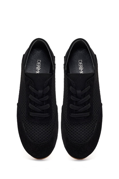 Kadın Siyah Bağcıklı Deri Sneaker