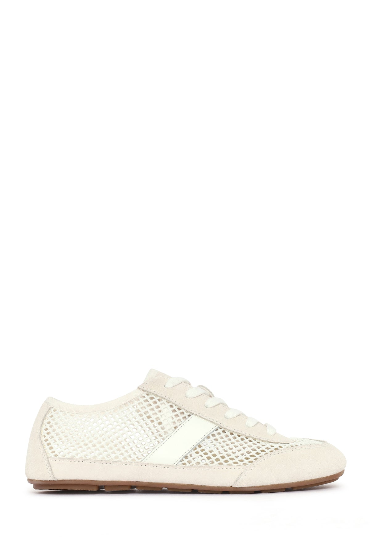 Kadın Beyaz Bağcıklı Fileli Deri Sneaker