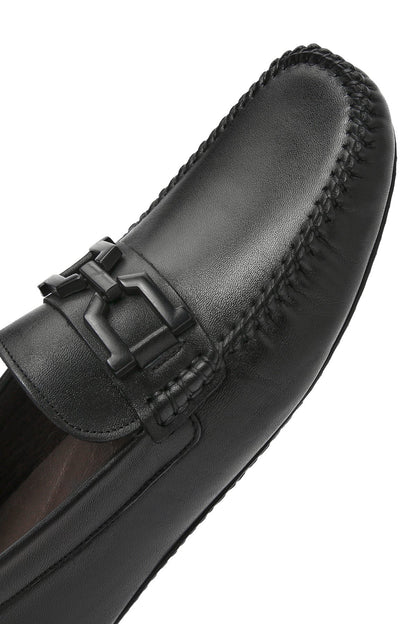 Erkek Siyah Tokalı Deri Loafer