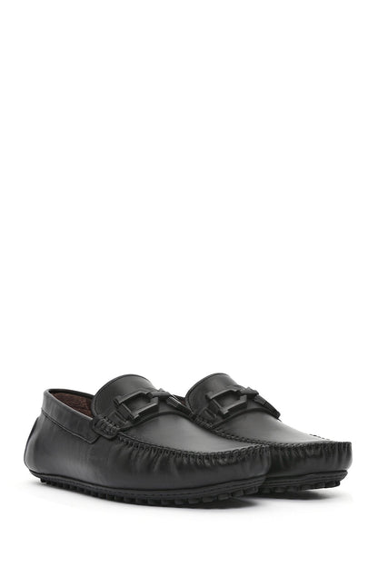 Erkek Siyah Tokalı Deri Loafer