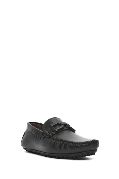 Erkek Siyah Tokalı Deri Loafer