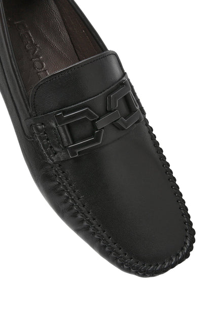 Erkek Siyah Tokalı Deri Loafer