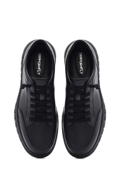 Erkek Siyah Bağcıklı Deri Sneaker