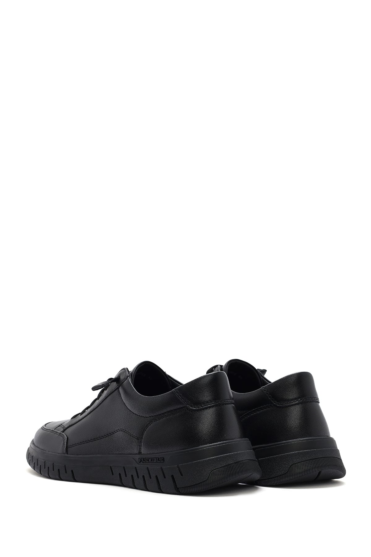 Erkek Siyah Bağcıklı Deri Sneaker