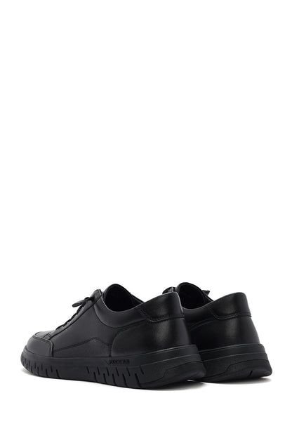 Erkek Siyah Bağcıklı Deri Sneaker