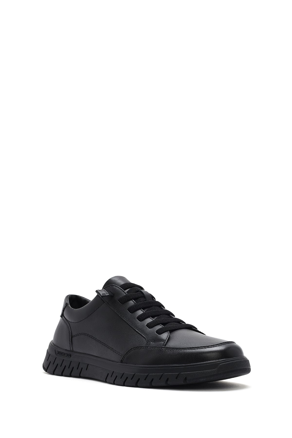 Erkek Siyah Bağcıklı Deri Sneaker