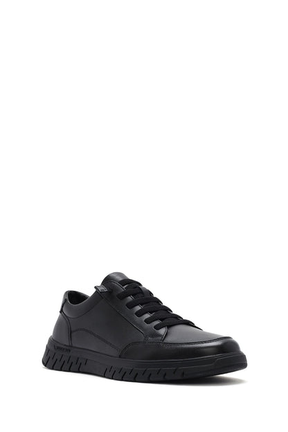 Erkek Siyah Bağcıklı Deri Sneaker