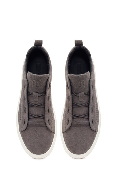 Erkek Gri Bağcıklı Süet Deri Sneaker