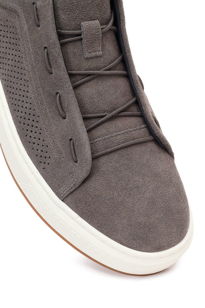Erkek Gri Bağcıklı Süet Deri Sneaker