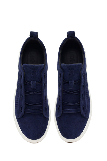 Erkek Lacivert Bağcıklı Süet Deri Sneaker