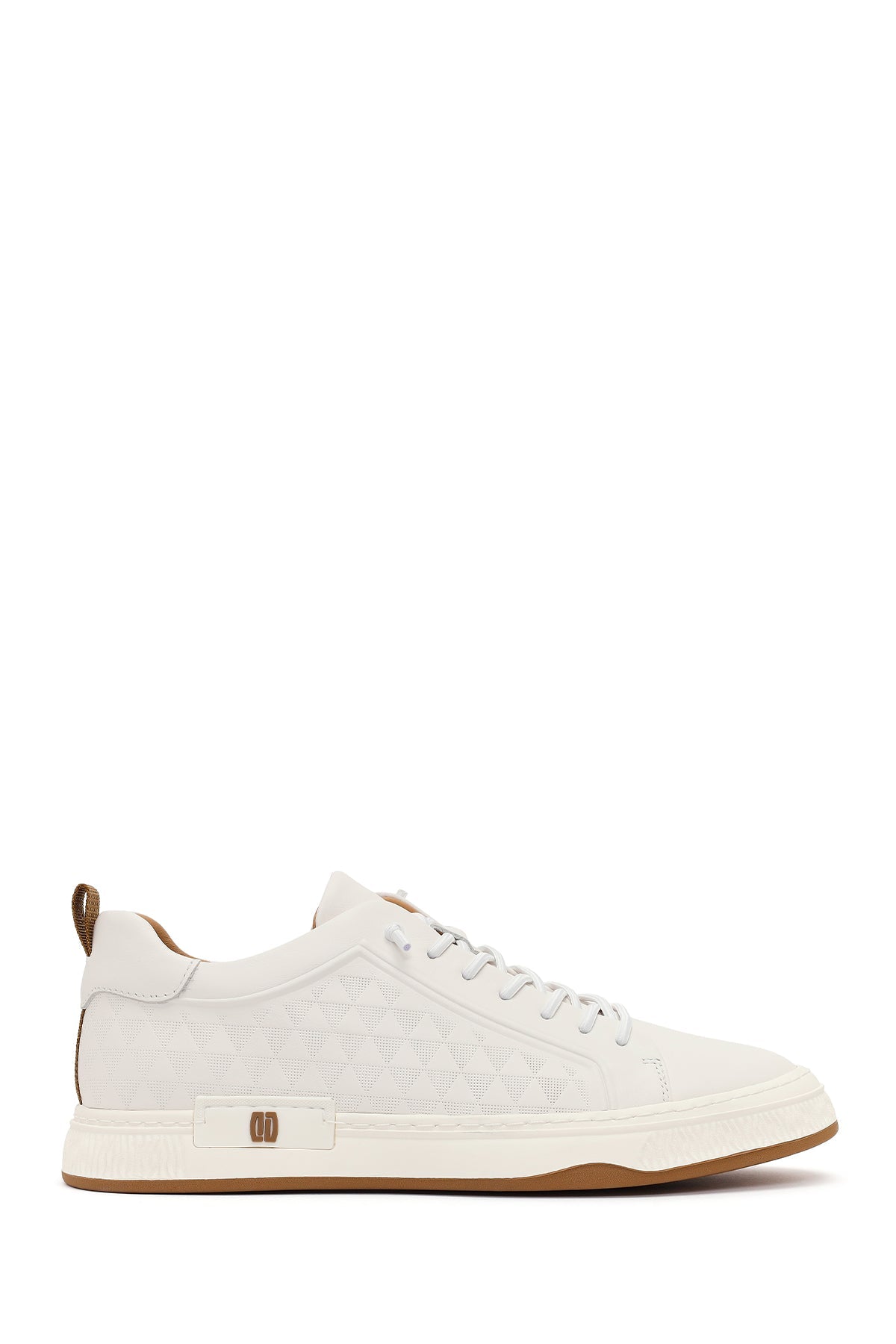 Erkek Beyaz Bağcıklı Baskılı Deri Sneaker