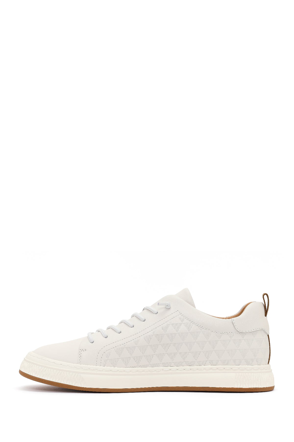 Erkek Beyaz Bağcıklı Baskılı Deri Sneaker