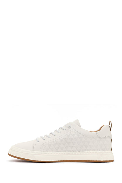 Erkek Beyaz Bağcıklı Baskılı Deri Sneaker