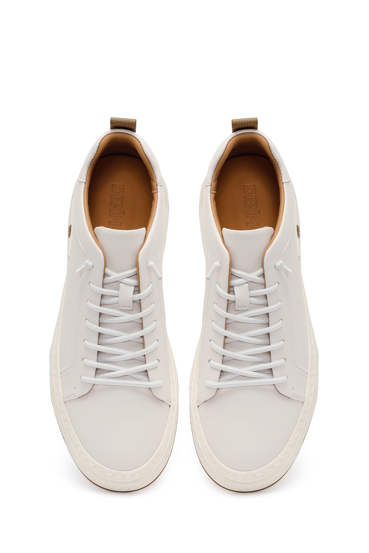 Erkek Beyaz Bağcıklı Baskılı Deri Sneaker